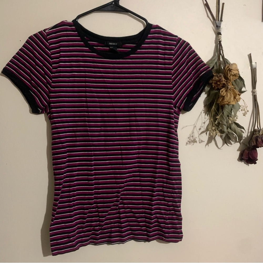 stripped purple white & black tee